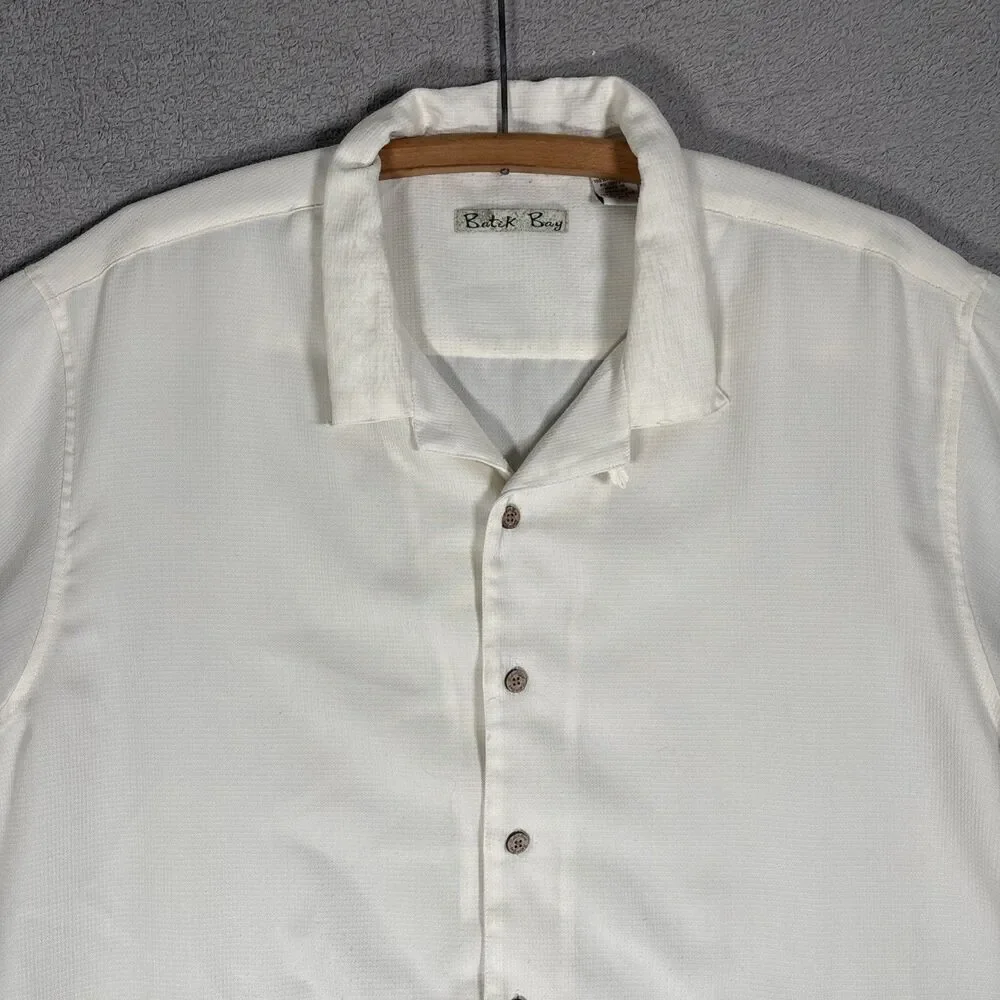 Batik Bay Shirt Mens XL Camp Tropical Beer Embroidery Wood Buttons Retro Dadcore